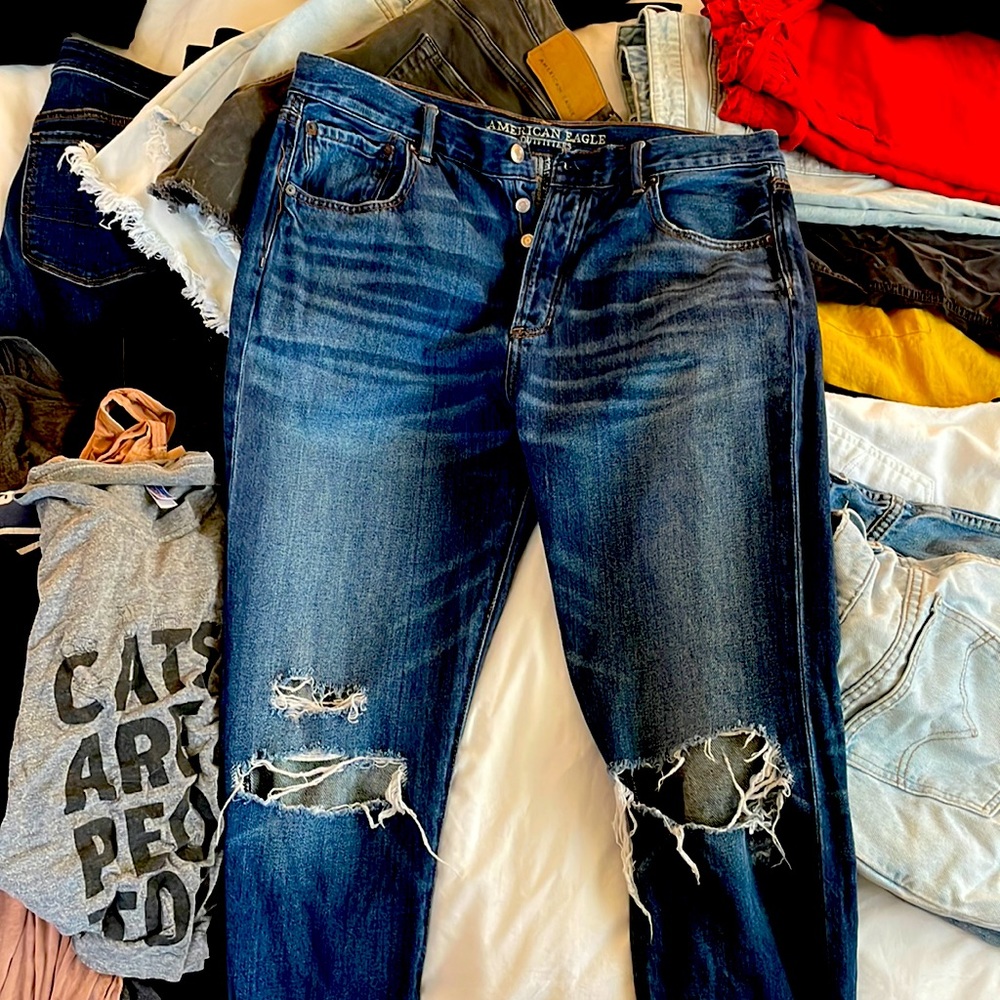 American Eagle Hi-Rise Girlfriend Button Fly Denim Jeans NWT Size 14 extra long